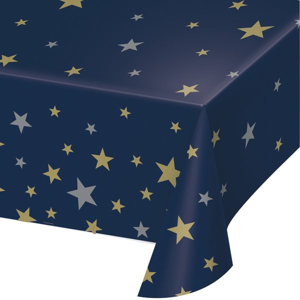 Creative Converting 54" x 108" Navy and Gold Stars Plastic Tablecloth, 6PK 360482